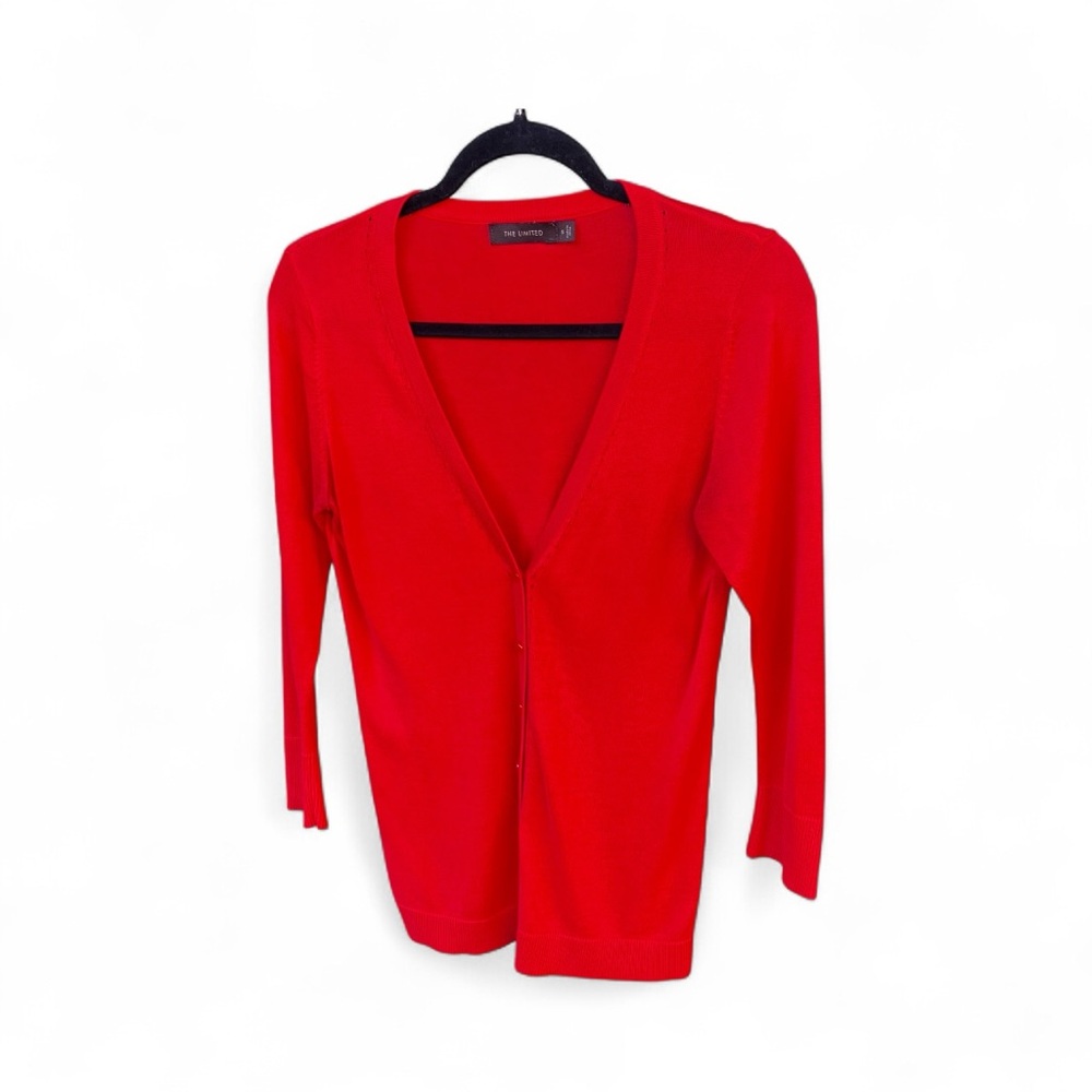 The Limited Red V-Neck Cardigan Sweater